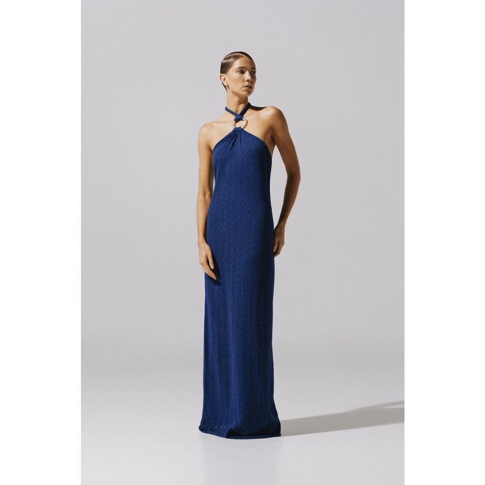 BAOBAB Jericó Lapis Blue Halter Knit Maxi Dress Size Medium $375